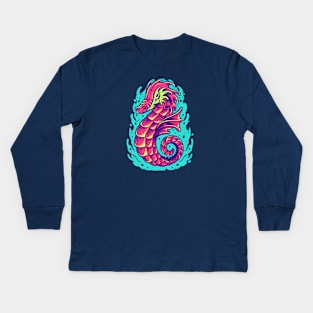 Vibrant Seahorse illustration Kids Long Sleeve T-Shirt